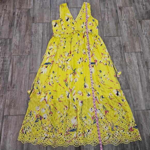 Tanya Taylor Catalina Silk Maxi Dress Floral Yellow Size 16 Sleeveless V-Neck - Picture 5 of 15